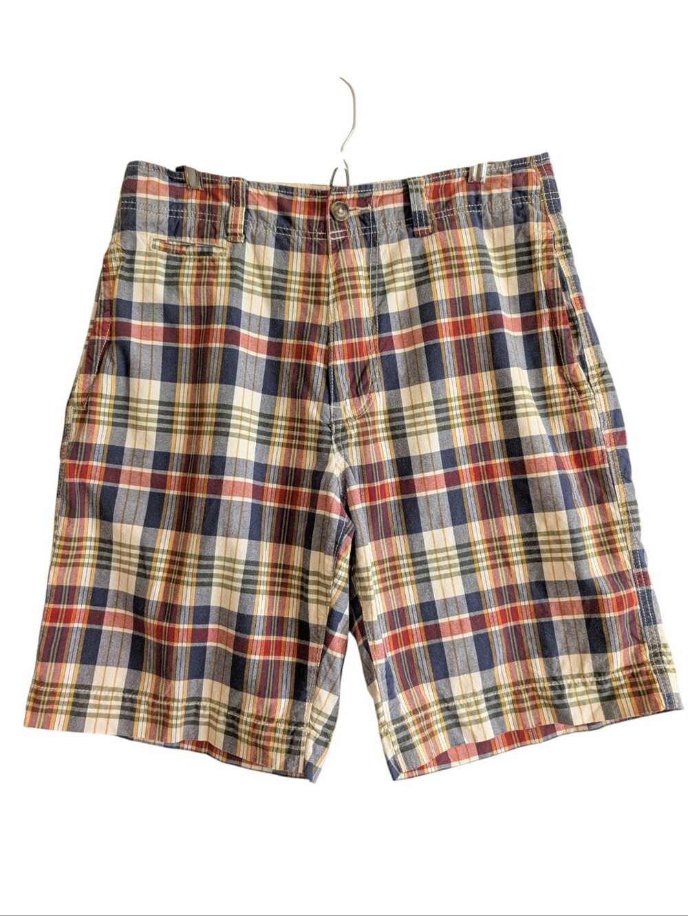 American Eagle Men's Size 32 Plaid Shorts Flat Front Bermuda Red And Blue